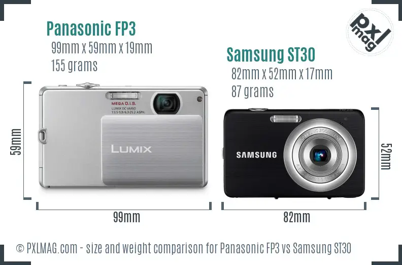 Panasonic FP3 vs Samsung ST30 size comparison
