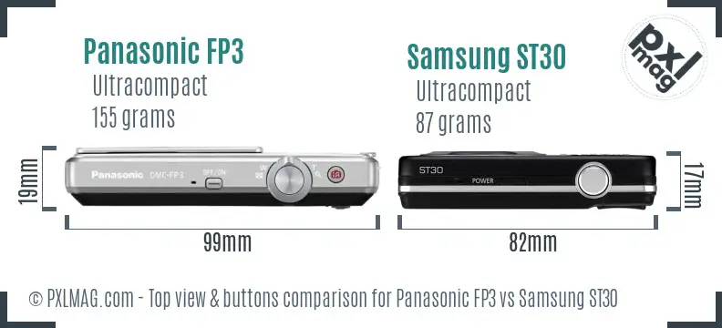 Panasonic FP3 vs Samsung ST30 top view buttons comparison