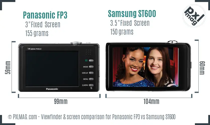 Panasonic FP3 vs Samsung ST600 Screen and Viewfinder comparison