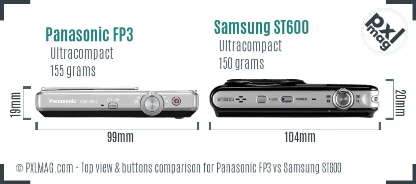 Panasonic FP3 vs Samsung ST600 top view buttons comparison