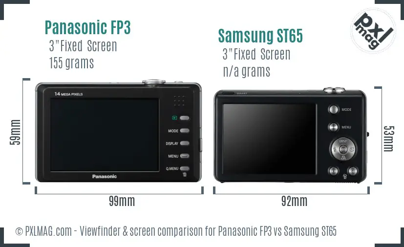 Panasonic FP3 vs Samsung ST65 Screen and Viewfinder comparison