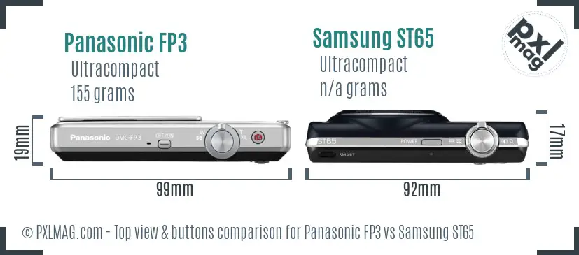 Panasonic FP3 vs Samsung ST65 top view buttons comparison