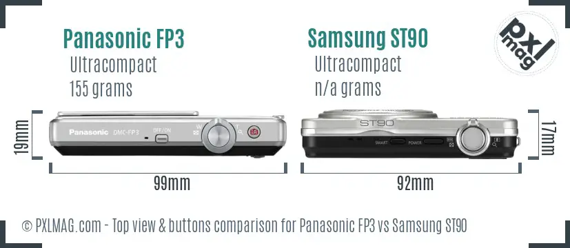 Panasonic FP3 vs Samsung ST90 top view buttons comparison Panasonic FP3 vs Samsung ST90 top view buttons comparison