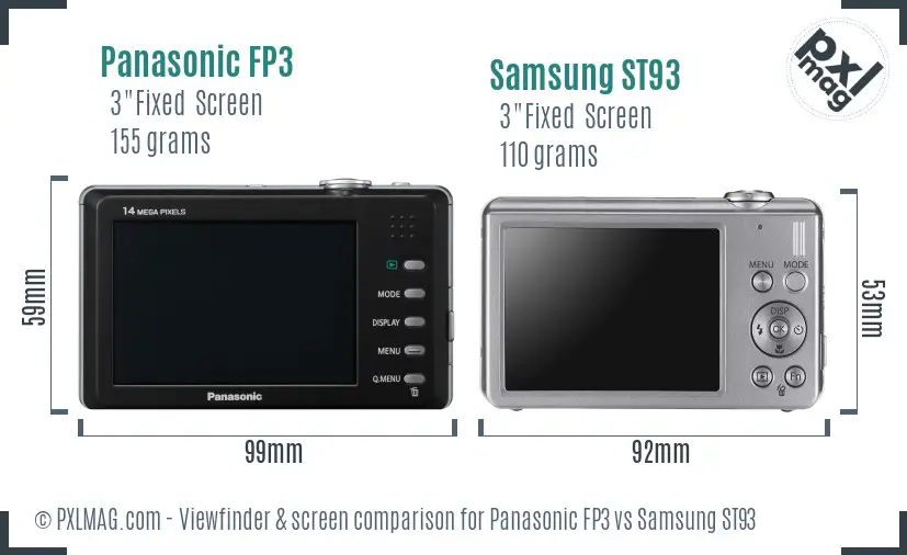 Panasonic FP3 vs Samsung ST93 Screen and Viewfinder comparison Panasonic FP3 vs Samsung ST93 Screen and Viewfinder comparison