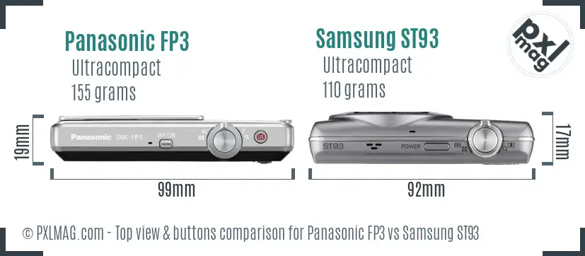 Panasonic FP3 vs Samsung ST93 top view buttons comparison Panasonic FP3 vs Samsung ST93 top view buttons comparison