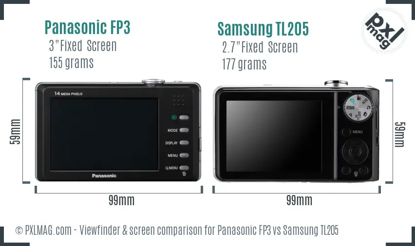 Panasonic FP3 vs Samsung TL205 Screen and Viewfinder comparison Panasonic FP3 vs Samsung TL205 Screen and Viewfinder comparison
