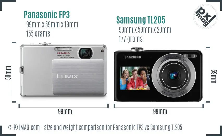 Panasonic FP3 vs Samsung TL205 size comparison Panasonic FP3 vs Samsung TL205 size comparison