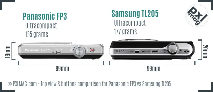 Panasonic FP3 vs Samsung TL205 top view buttons comparison Panasonic FP3 vs Samsung TL205 top view buttons comparison