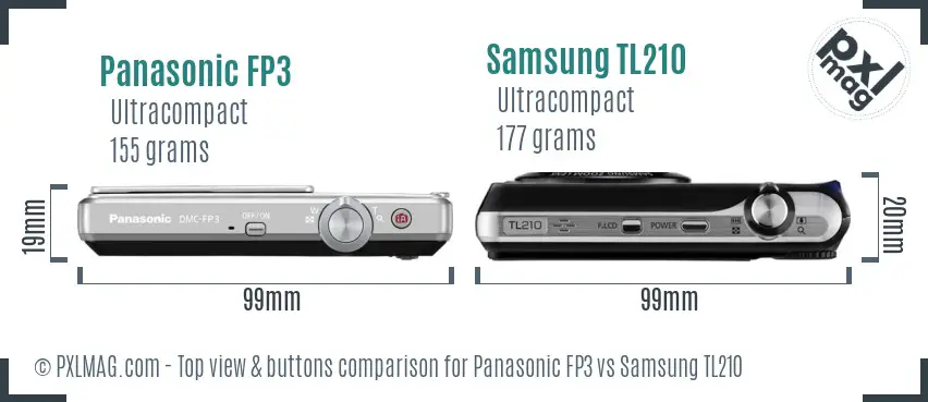 Panasonic FP3 vs Samsung TL210 top view buttons comparison