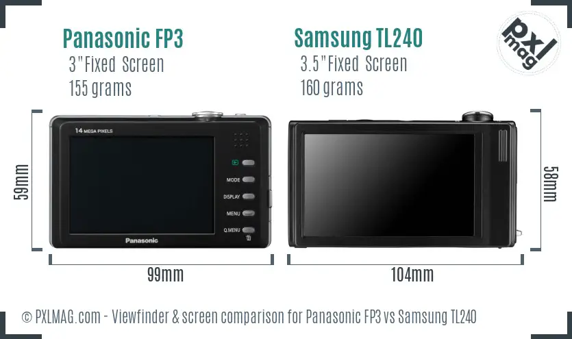 Panasonic FP3 vs Samsung TL240 Screen and Viewfinder comparison