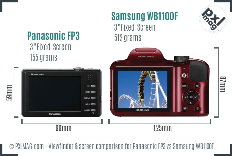 Panasonic FP3 vs Samsung WB1100F Screen and Viewfinder comparison