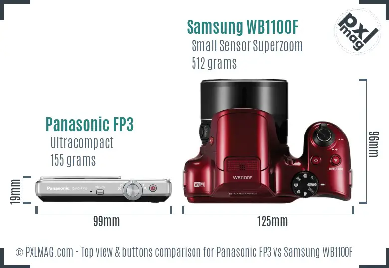 Panasonic FP3 vs Samsung WB1100F top view buttons comparison