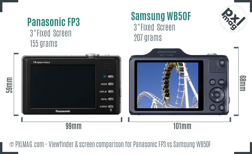 Panasonic FP3 vs Samsung WB50F Screen and Viewfinder comparison