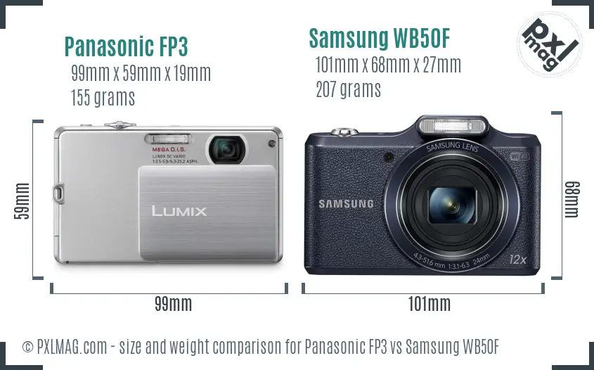 Panasonic FP3 vs Samsung WB50F size comparison