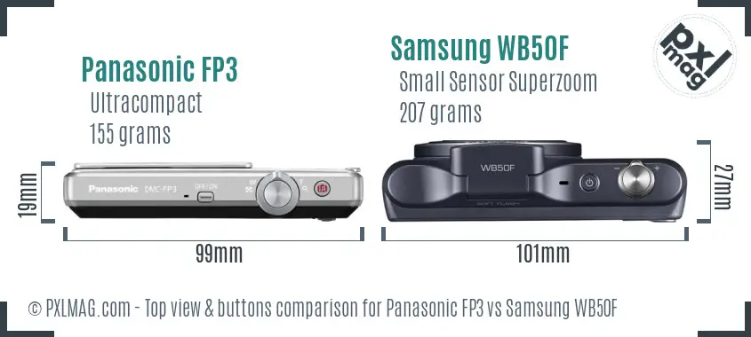 Panasonic FP3 vs Samsung WB50F top view buttons comparison