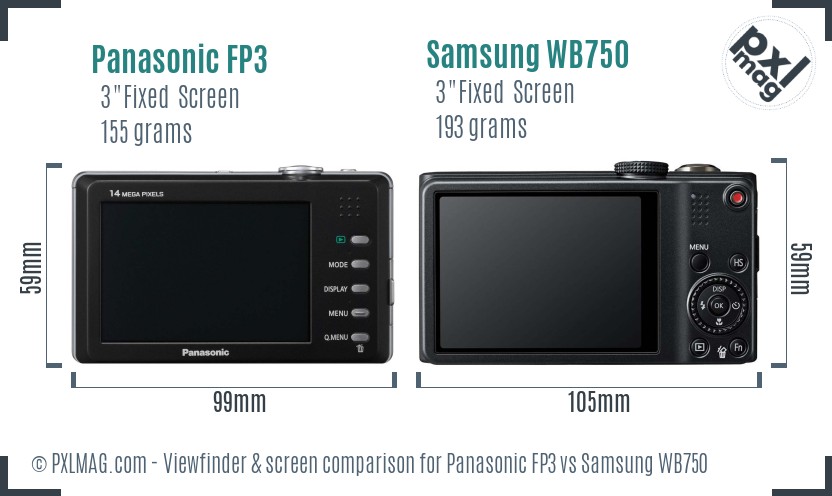 Panasonic FP3 vs Samsung WB750 Screen and Viewfinder comparison
