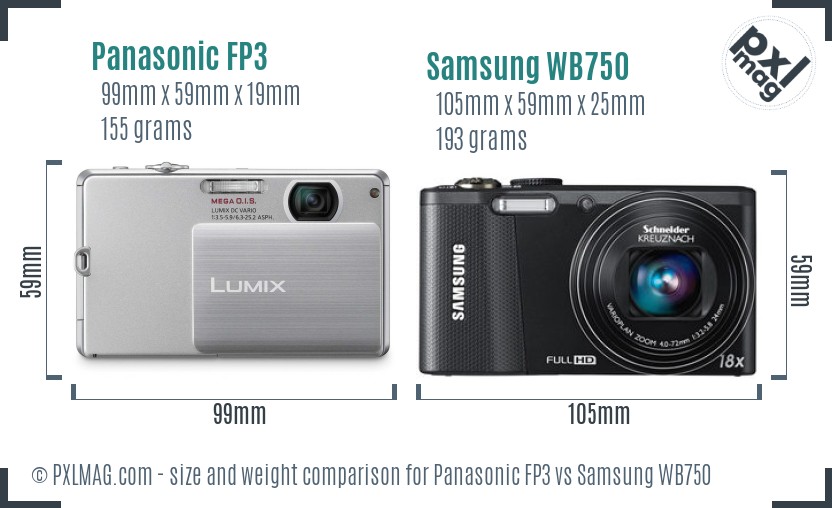 Panasonic FP3 vs Samsung WB750 size comparison Panasonic FP3 vs Samsung WB750 size comparison