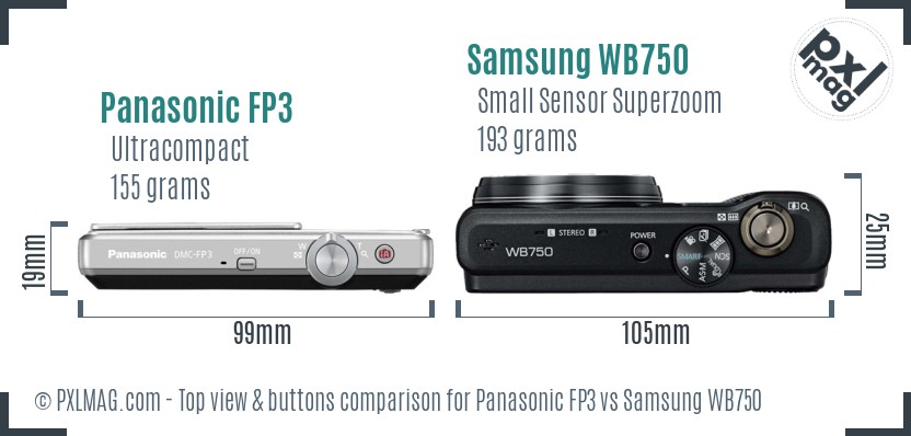 Panasonic FP3 vs Samsung WB750 top view buttons comparison