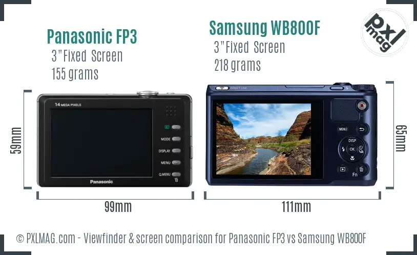 Panasonic FP3 vs Samsung WB800F Screen and Viewfinder comparison Panasonic FP3 vs Samsung WB800F Screen and Viewfinder comparison