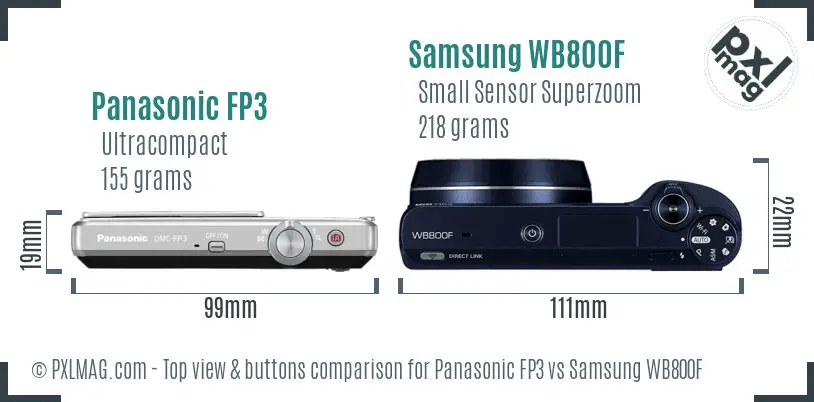 Panasonic FP3 vs Samsung WB800F top view buttons comparison Panasonic FP3 vs Samsung WB800F top view buttons comparison