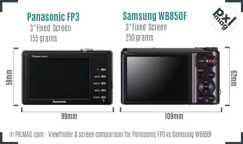 Panasonic FP3 vs Samsung WB850F Screen and Viewfinder comparison