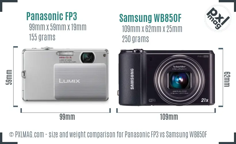 Panasonic FP3 vs Samsung WB850F size comparison Panasonic FP3 vs Samsung WB850F size comparison