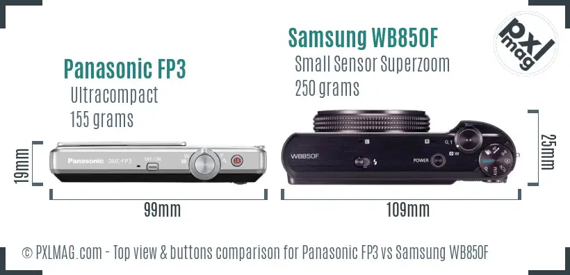 Panasonic FP3 vs Samsung WB850F top view buttons comparison