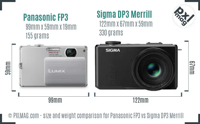 Panasonic FP3 vs Sigma DP3 Merrill size comparison