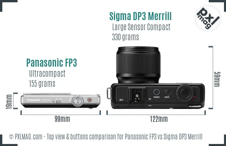 Panasonic FP3 vs Sigma DP3 Merrill top view buttons comparison