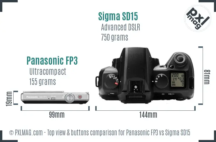 Panasonic FP3 vs Sigma SD15 top view buttons comparison