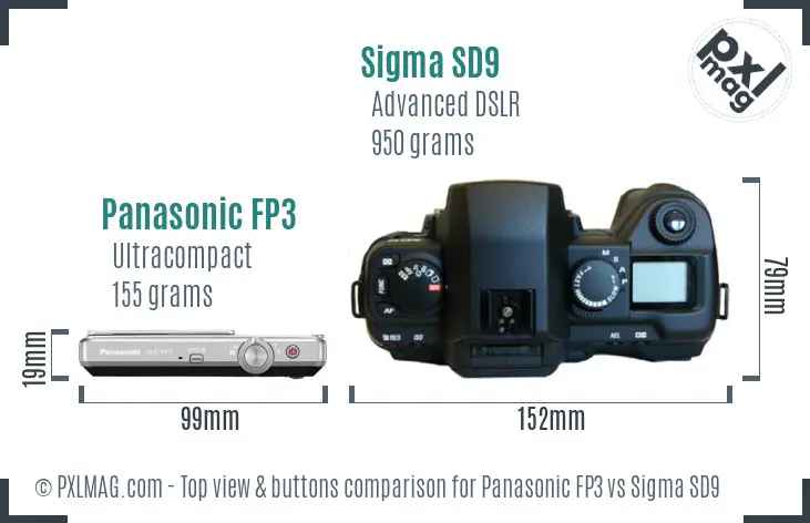 Panasonic FP3 vs Sigma SD9 top view buttons comparison Panasonic FP3 vs Sigma SD9 top view buttons comparison