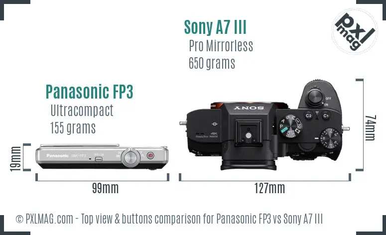 Panasonic FP3 vs Sony A7 III top view buttons comparison