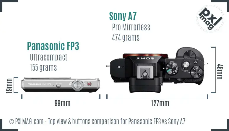 Panasonic FP3 vs Sony A7 top view buttons comparison Panasonic FP3 vs Sony A7 top view buttons comparison