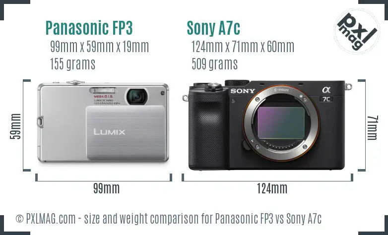 Panasonic FP3 vs Sony A7c size comparison