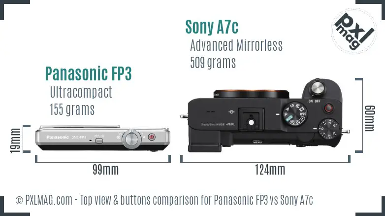 Panasonic FP3 vs Sony A7c top view buttons comparison
