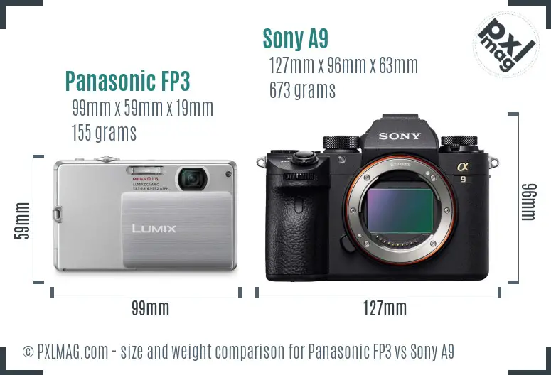 Panasonic FP3 vs Sony A9 size comparison