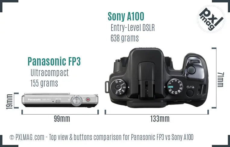 Panasonic FP3 vs Sony A100 top view buttons comparison