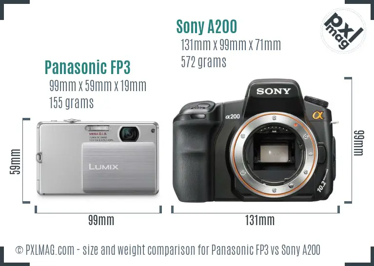 Panasonic FP3 vs Sony A200 size comparison
