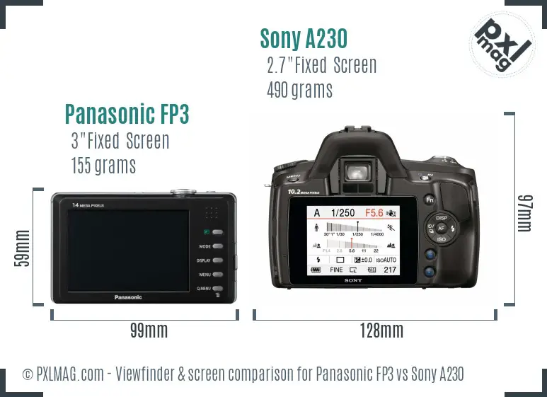 Panasonic FP3 vs Sony A230 Screen and Viewfinder comparison