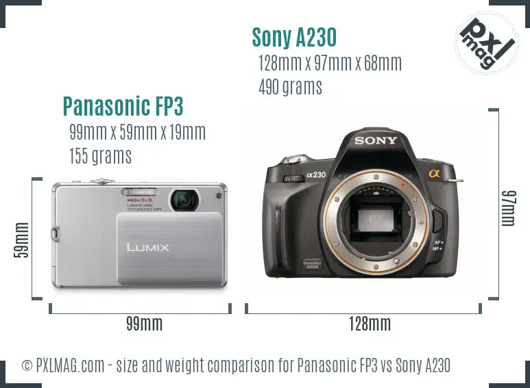 Panasonic FP3 vs Sony A230 size comparison