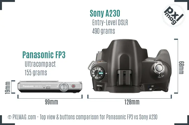 Panasonic FP3 vs Sony A230 top view buttons comparison