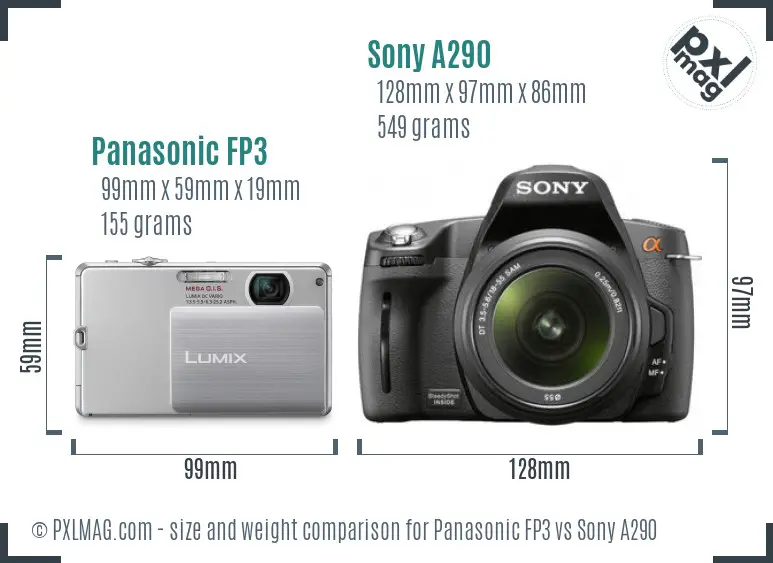 Panasonic FP3 vs Sony A290 size comparison