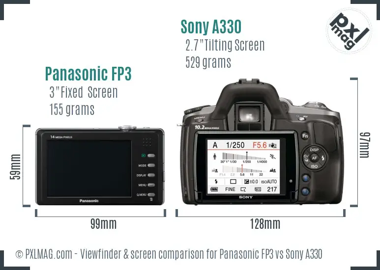 Panasonic FP3 vs Sony A330 Screen and Viewfinder comparison