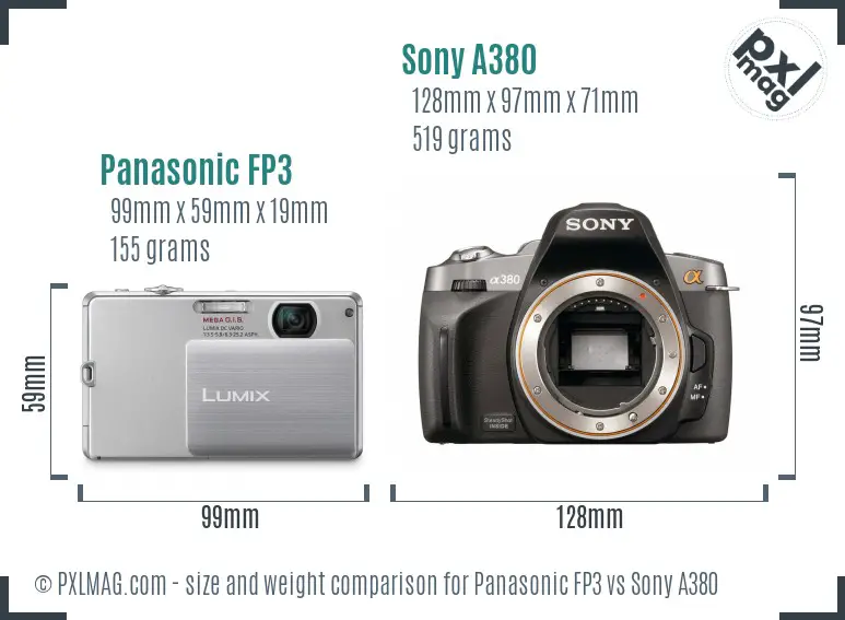 Panasonic FP3 vs Sony A380 size comparison