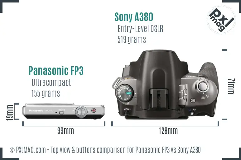 Panasonic FP3 vs Sony A380 top view buttons comparison