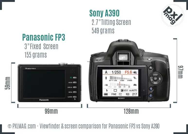 Panasonic FP3 vs Sony A390 Screen and Viewfinder comparison