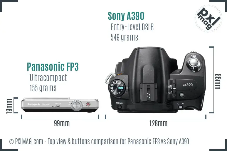 Panasonic FP3 vs Sony A390 top view buttons comparison