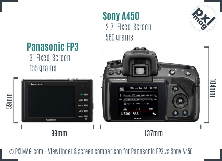 Panasonic FP3 vs Sony A450 Screen and Viewfinder comparison