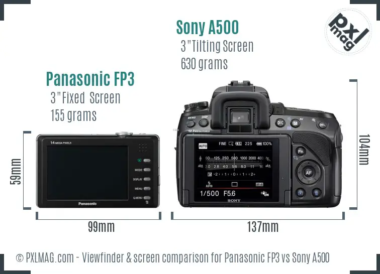 Panasonic FP3 vs Sony A500 Screen and Viewfinder comparison
