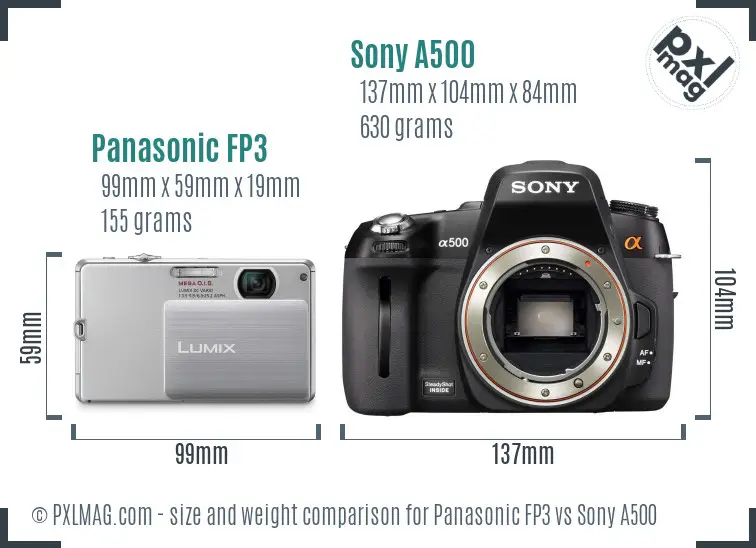 Panasonic FP3 vs Sony A500 size comparison